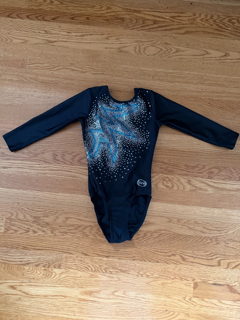Ozone Black Long-Sleeve Gymnastics Leotard with Blue Accent AXS